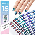 Allstarry Cat Eye Press on Nails, 15 Full Sizes Range Cat Eye Nails Press Ons 4 Changing Colors Cateye Presson Nail for Women 120pcs Chameleon Glossy Short Square Fake Nail Tips Stick DIY Salon
