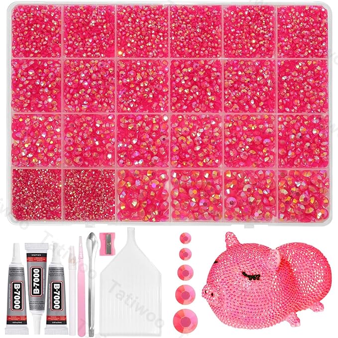 20000Pcs Dark Pink Flatback Jelly Resin Rhinestones for Bedazzling, Mix Sizes Crystal Rhinestones Gems, Pink Gems Bedazzling for Crafting for DIY Face Makeup Crafts Tumblers