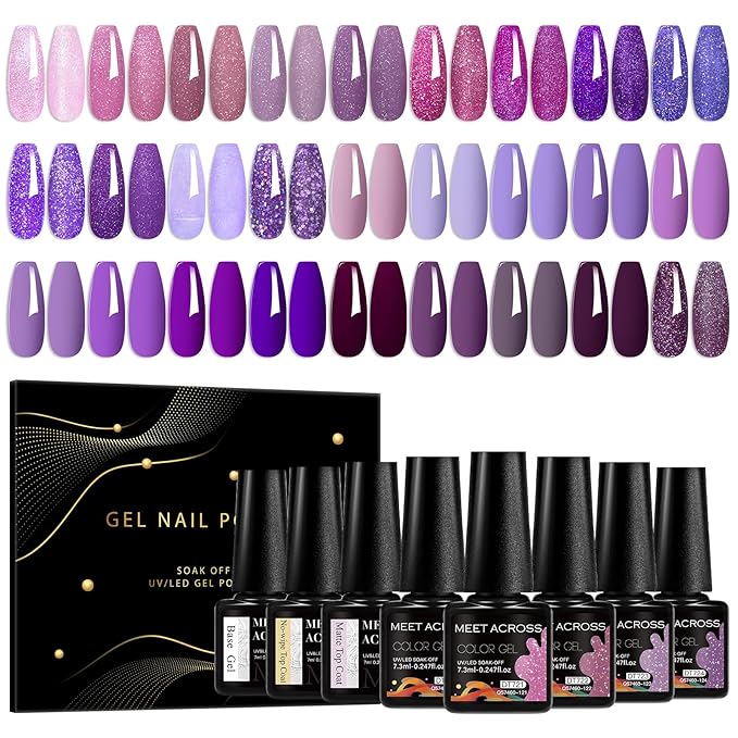 MEET ACROSS 27PCS Gel Nail Polish Set,27 Colors Gel Nail Kit Art Design Soak Off UV LED,Nail Art Design Gifts for Women