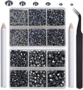 NCB Hotfix Iron on 8000pcs Crystal Rhinestones Round Gem for Crafts Decoration DIY Jewelry Making with a Tweezers and 2 Picking pens (Hematite Black, 6Sizes SS4-SS30)