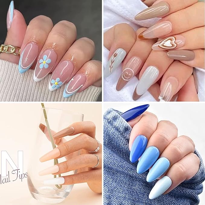 AddFavor 240pcs Almond Nail Tips Clear Full Cover Medium Length Short Almond Fake Nails Acrylic Gel Nail Tips for Salon and Home Nail Art Manicure 12 Sizes