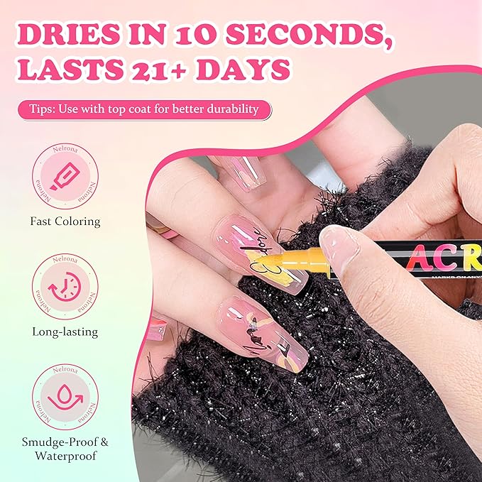 24 Colors Nail Art Pens Dual tips 3D Nail Polish Pens Set 0.7mm Quick-Drying Acrylic Paint Markers Dotting Liner Drawing Pen Manicure Tools Set for Nail Design, DIY Home Salon Manicure Tools