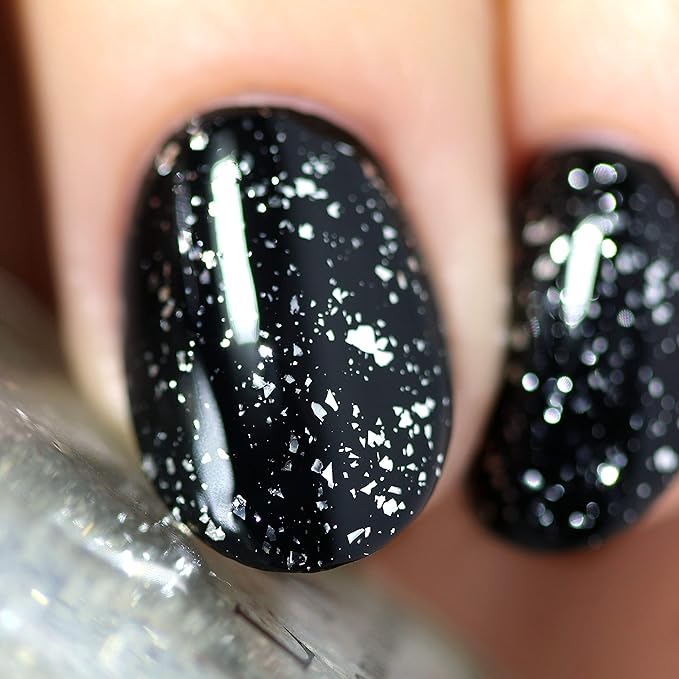 ILNP Tinsel - Metallic Silver Flakie Topper Nail Polish, Chip Resistant, 7-Free, Non-Toxic, Vegan, Cruelty Free, 12ml