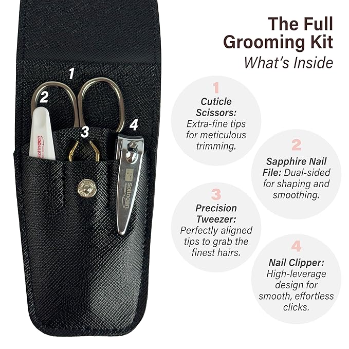 Solingen Manicure & Pedicure Set, Men Women Finger and Toe Nail Clippers Set Professional Manicure Pedicure Kit, Stainless Stell, Eyebrow Tweezers, Scissors, Sapphire Nail File with Travel Case