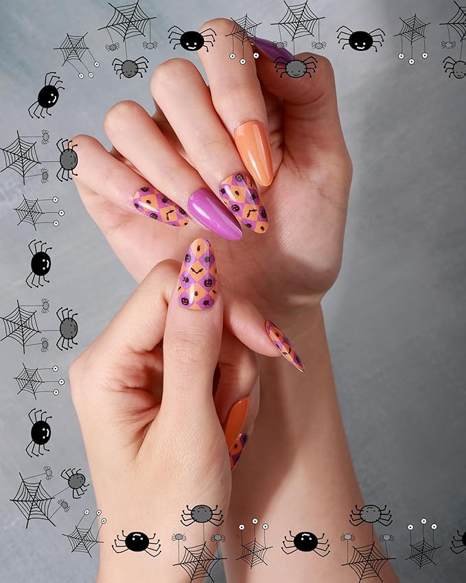 20pcs Halloween Semi Cured Gel Nail Strips - Salon Quality DIY Wraps,UV Needed