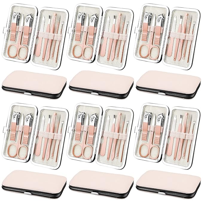 Geosar 12 Sets Manicure Set Nail Clippers Pedicure Kit 8 in 1 Grooming Stainless Steel Kits Nail Care Tools with Travel Case for Employee Coworker Teachers Nurse Gifts(Rose Gold)
