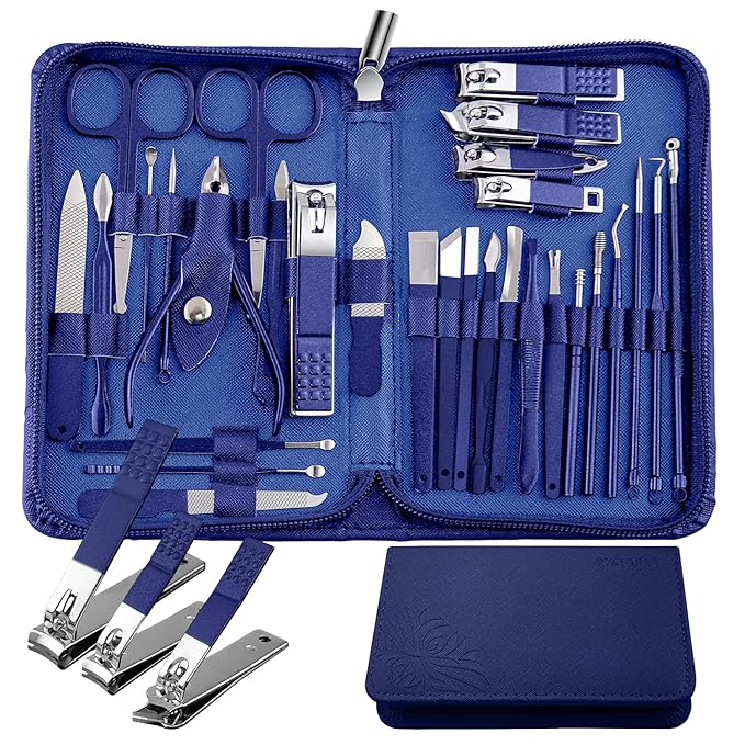 Manicure Set 30-Piece WOAMA Nail Clippers Pedicure Kit Manicure Kit Professional Nail Kit for Toenail Fingernail Facial Care - Blue