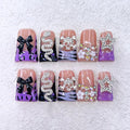 10 Pcs Handmade Press on Nails Duck 3D Luxury Rhinestone False Nails with Bow Stars Design Full Cover Thick French Tip Fake Nails Acrylic Reusable Stick on Nails for Women Grils DIY Decoration（Size M）