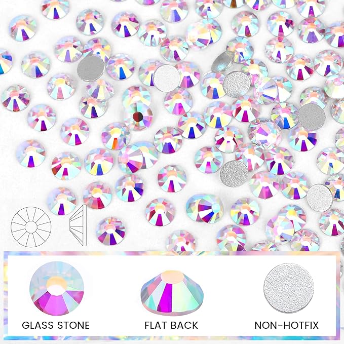 Novani Rhinestones 1440pcs SS10 Glass Rhinestones Crystal Flatback Gemstones for Crafts Nails Makeup Bags and Shoes Decoration（SS10, Crystal AB）