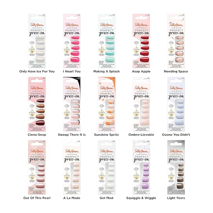 Sally Hansen Salon Effects Perfect Press-On Nails | Almond Shape | Easy to Apply, Non-Damaging | 30 Nails, Nail Glue, Adhesive Tabs, File | Only Have Ice For You