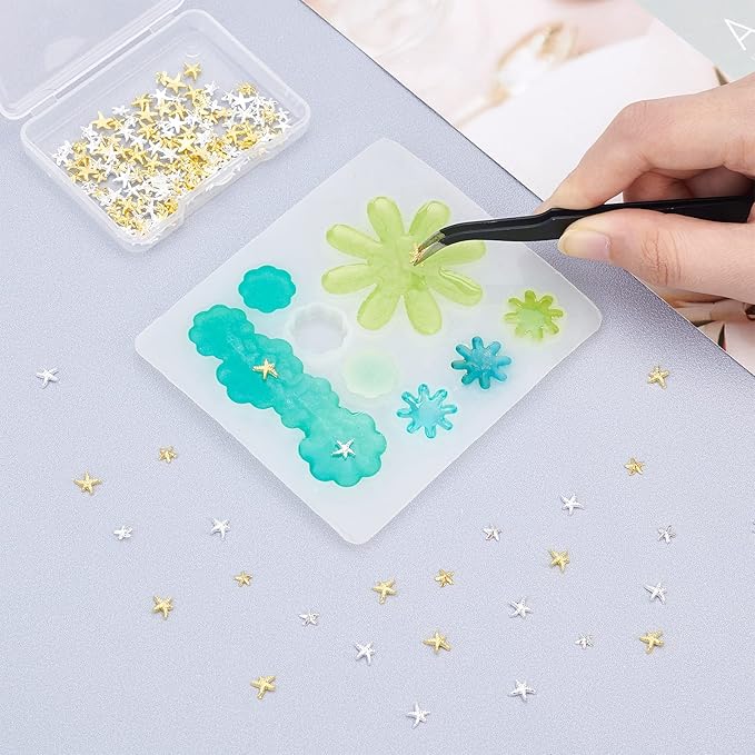 OLYCRAFT 180pcs Starfish Nail Charms Metal Cabochons Starfish Nail Art Decorations Brass Charms Gold Silver Nail Art Accessories Starfish Charms for Jewelry Making Nail Arts Decoration