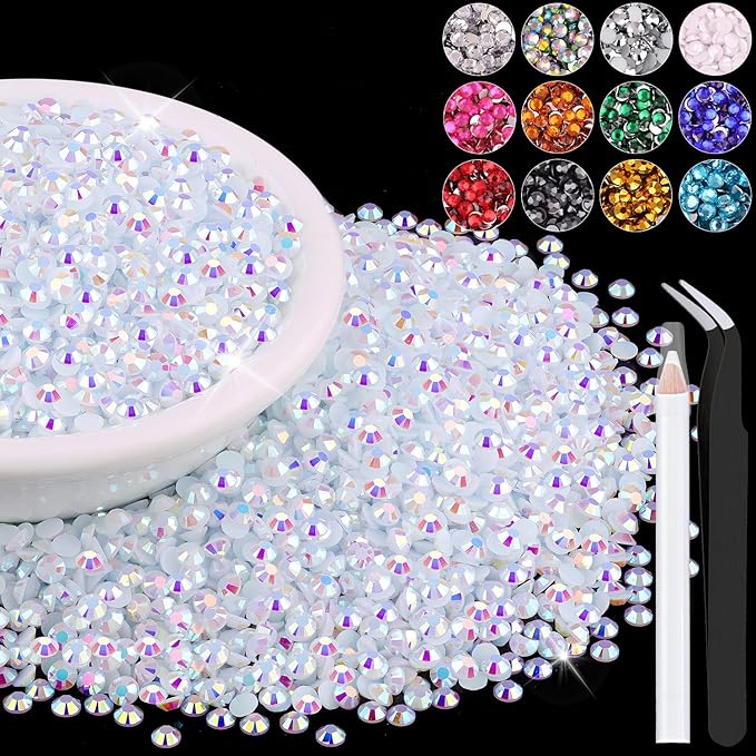 12000PCS 2mm Resin Jelly Rhinestones in Bulk (White AB), Bedazzling Flatback Crystals Rhinestones for Crafting DIY Nail Decoration, Gems Diomand Charms for Tumbler Shoes Clothing Fabric
