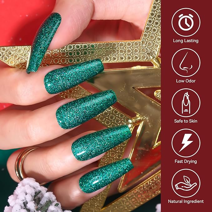 Makartt Christmas Green Glitter Gel Polish - 15ml Sparkly Shimmer Gel, UV Soak Off for Nail Art Design, DIY Home Salon Winter Manicure, Tinsel Green
