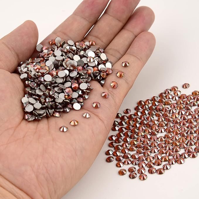 NCB Nancybeads 2000pcs Flatback Round Glass Nail Art Rhinestones Crystal for DIY Making Accessories Shoes, Clothes, Face Art, Bags, Manicure (Amber, SS8 2000pcs)