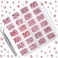 10000 Pieces Rhinestones 6 Sizes Round Crystal Glass Flat Back Rhinestones with 1Tweezers and 1Picking Pen for Nail Art Crafts Clothes Bags DIY (Pink)