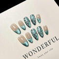 Women Press On Nails - Medium Almond False Nails 10Pcs Luxury Handmade 3D Painting Art ABS Acrylic Artificial Fingernails (Size M)
