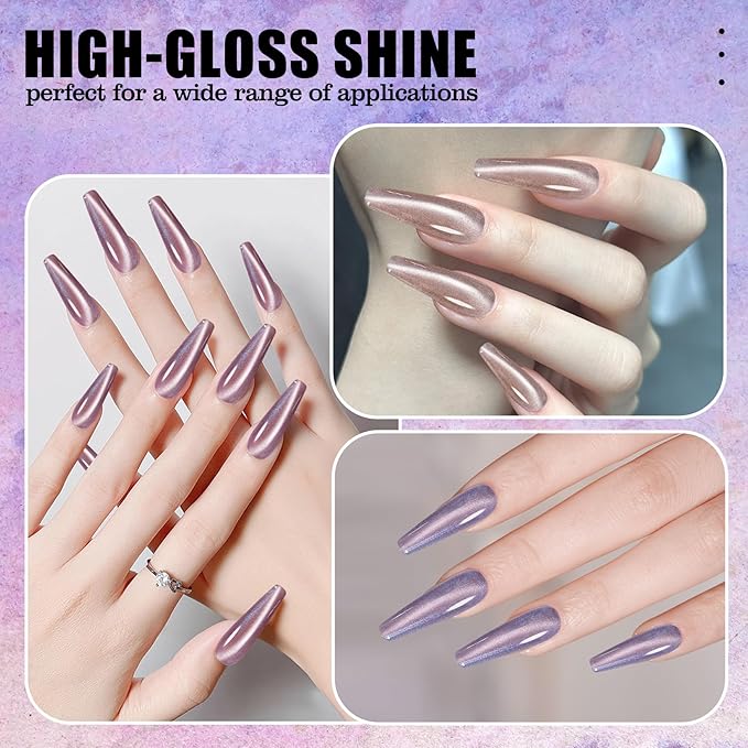 8Pcs 12ML Cat Eye Soak Off UV LED Gel Nail Polish Flower and Grass Series,Green Crystal Mint Tea Soft Pink Glitter Cat Eye with Magnet