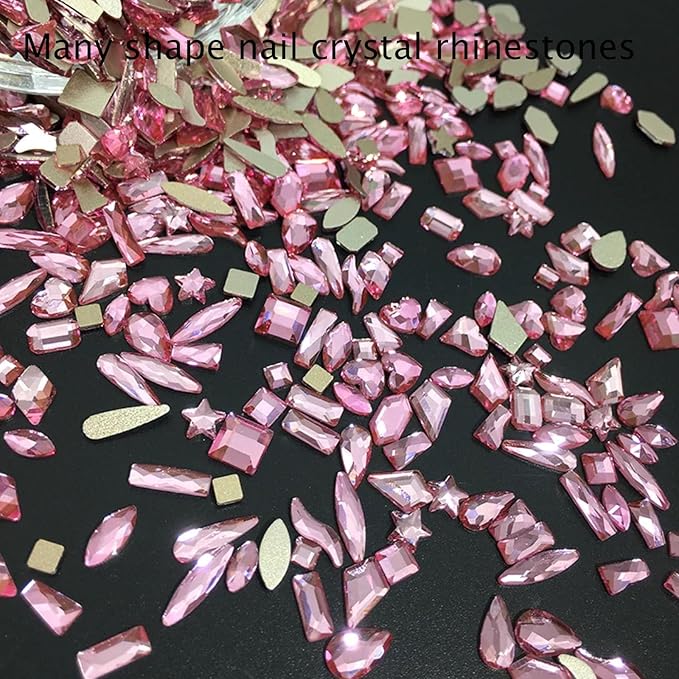 Light Pink Nail Rhinestones Kit, 18 Types of 900 Special-Shaped Nail Diamonds + 3200 Flat-Bottomed Nail Rhinestones, Nail Crystal Rhinestones for Manicure with Tweezer + Pickup Pen