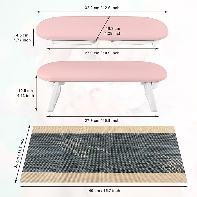 Diesisa Nail Arm Rest, Foldable PU Leather Nail Arm Rest for Nails with Soft Table Mat, Soft Hand Rest for Acrylic Nails/Nail Hand Rest for Manicure Salon Use-Pink