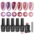 Beetles Cat Eye Gel Polish Nail Set - 6 Colors Purple Red Pink Glitter Magnetic Cat Eye Gel Fall Gel Polish Kit Soak Off UV Ceramic Rose Collection Manicure Gift for Women
