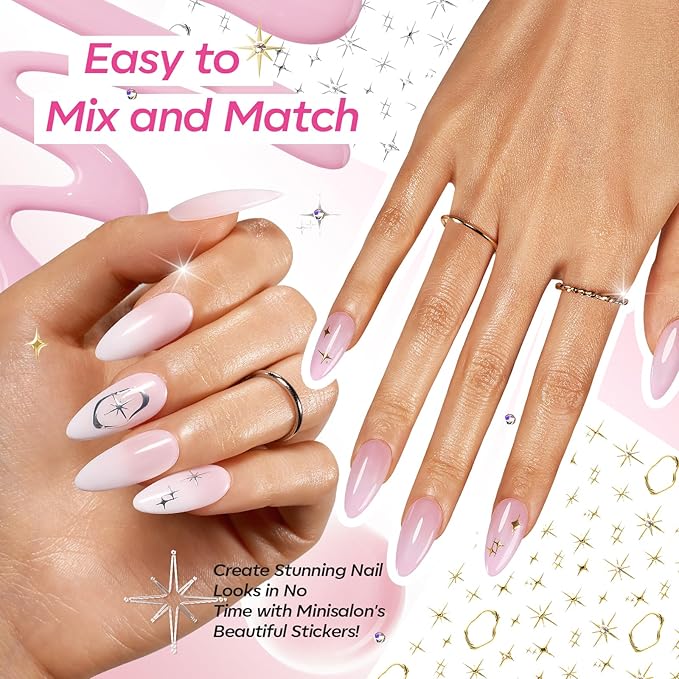 Modelones French Manicure Kit, French Tip Gel Nail Polish Set with French Tip Nail Stamp and Silver Gold Stickers Jelly Nude White Pink Sheer 4 Colors, Valentine Day New Year Nail Art Tool Gift