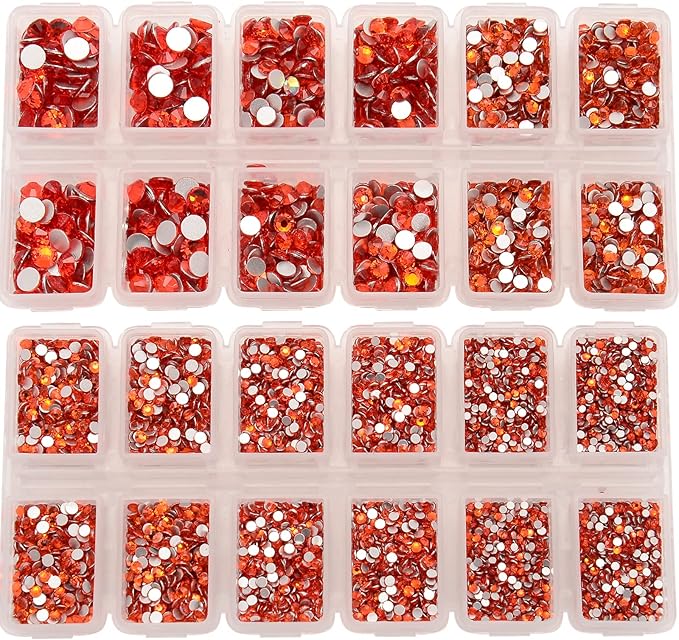 10000 Pieces Rhinestones 6 Sizes Round Crystal Glass Flat Back Rhinestones with 1Tweezers and 1Picking Pen for Nail Art Crafts Clothes Bags DIY (Orange)