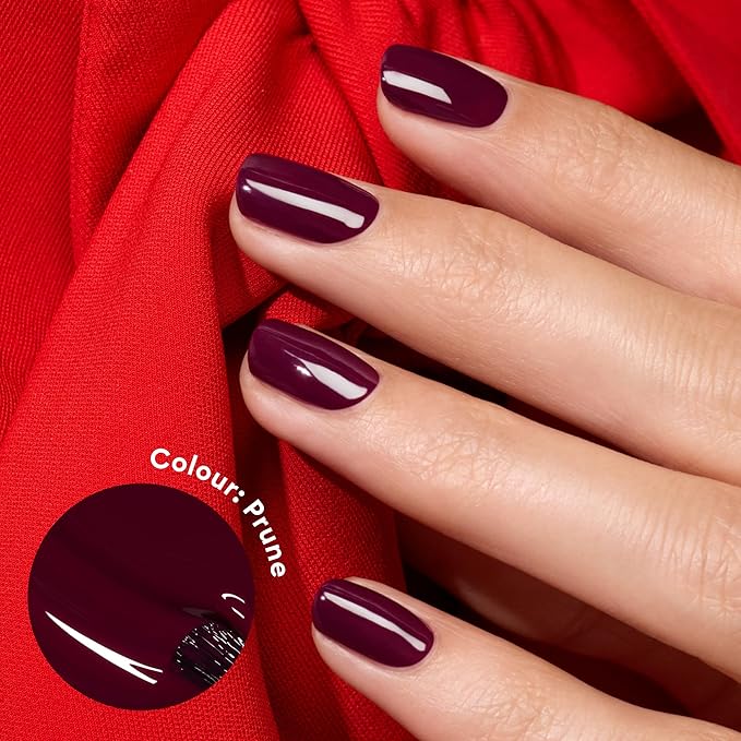 Manucurist Green Flash LED Prune - Deep Wine Red Gel Nail Polish - Vegan, 12-Free, Plant-Based - Strengthens and Protects the Nail - Gel Polish - Made in France - 0.5 fl oz