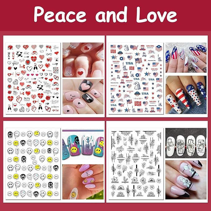 TailaiMei 24 Sheets Holiday Nail Stickers, Halloween, Christmas, Fall, Valentine Mixed All Seasons Variety Pack for Year-Round Seasonal Nail Art Decorations, Self-Adhesive Design Nail Decals