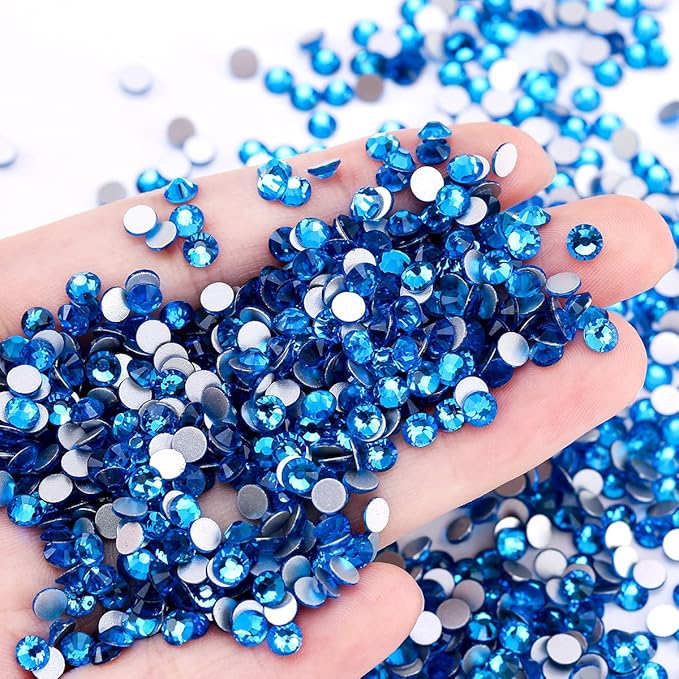 Capri Blue Rhinestones Flat Back Rhinestone for Crafts Glass Nail Rhinestones Gems Crystals for Makeup Bags Shoes Decoration DIY(SS16,1440pcs,Capri Blue)