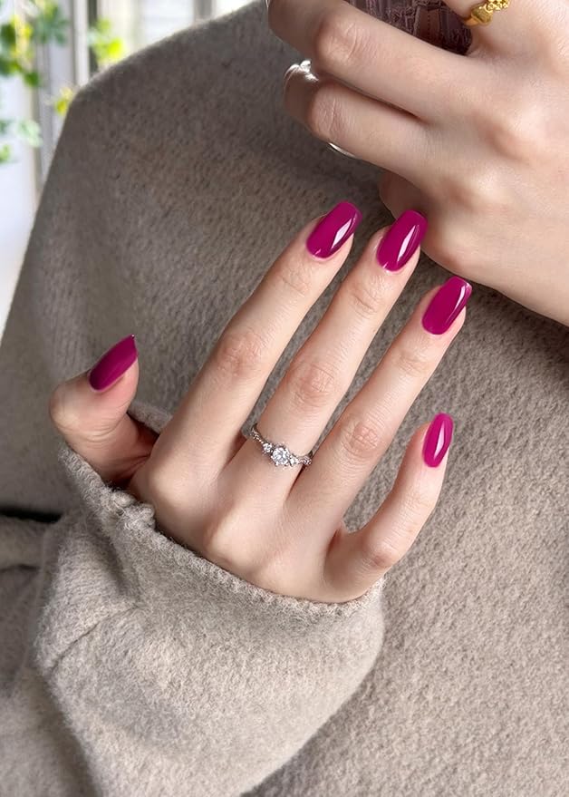 Semi Cured Gel Nail Strips, 20Pcs Long Lasting Salon Quality Wraps, Easy Apply & Remove Gel Nail Stickers with UV Light (Claret Purple)