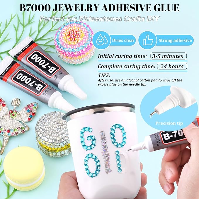 6000Pcs Resin Rhinestones for Bedazzling with 3Pcs B7000 Jewelry Glue, 1 Box Teal Blue Flatback Rhinestones for Crafting Crafts DIY, Crystals Gems for Clothing Shoes Tumblers Nail Art Makeup