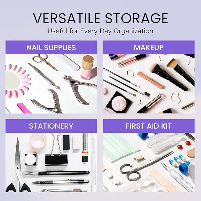 Beauticom Personal Box Storage Case for Professional Manicurist Nails Pedicure (Large Size) (4 Pieces, PURPLE)