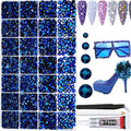 22000pcs Resin Flatback Rhinestones for Crafting, Ink Blue AB Bedazzling Gems Beads 2mm 3mm 4mm 5mm 6mm, Non-Hotfix SS8 SS10 SS16 SS20 SS30 Gems with B7000 Glue for DIY Crafts, Nails