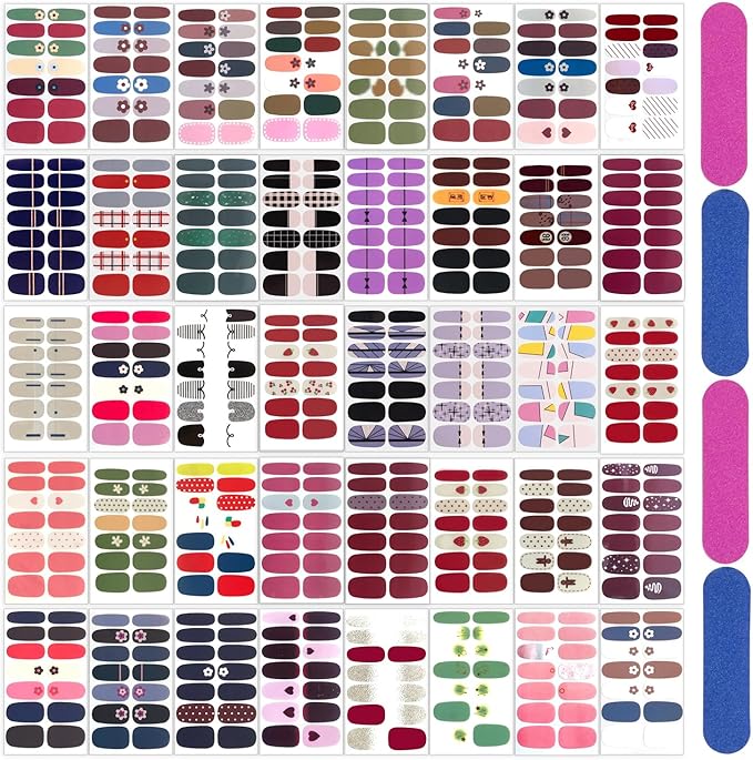 560 Pieces 40 Sheets Vibrant Color Nail Polish Strips Self-Adhesive Nail Stickers Full Wraps Gel Nail Strips Real Nail Polish Stickers for Women