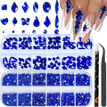Nail Rhinestones - 3D Multi Shape Size, Flat Back, Crystals Manicure Rhinestones Charms, Blue Nail Gems, with Kit, for Nail Art, Bedazzling Acrylic Nails, DIY Decor