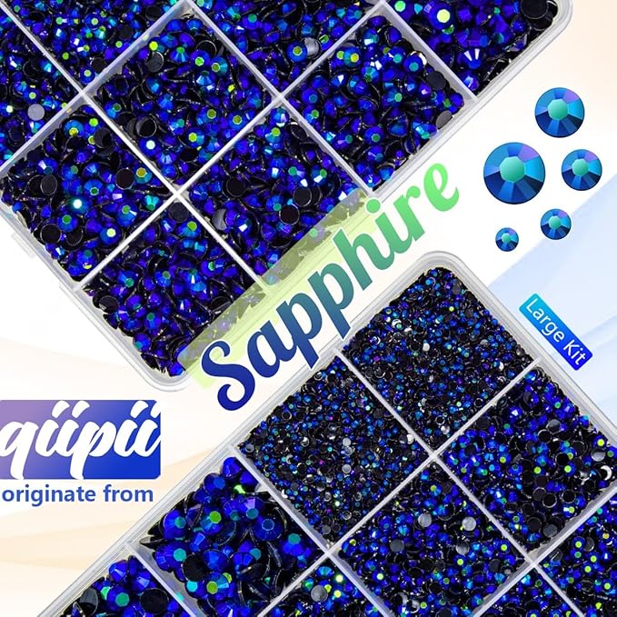 Sapphire Blue AB Resin Rhinestones w B7000 Glue for Bedazzling Crafting 2mm-6mm Flatback Jelly Stones Diamonds Gems Bedazzler Kit for Nails Face Eyes Makeup Tumblers Bottles DIY Crafts Shoes