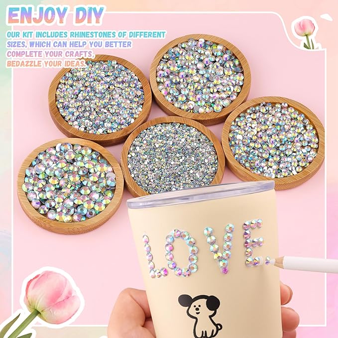 30000Pcs Resin Rhinestones for Bedazzling with B7000 Jewelry Glue, AB Flatback Gems Rhinestones for Crafting, Clothing Tumblers Mugs Shoes Fabric Decor Nail Art