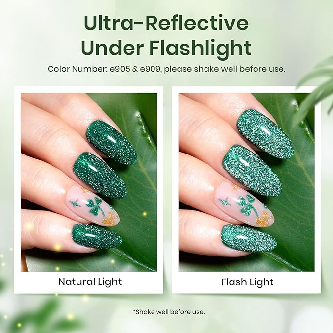 beetles Gel Polish Green Gel Nail Polish Set, St Patrick Day 6 Colors Cat Eye Jelly Glitter for Salon Manicure Nail Art DIY at Home UV LED Needed Gifts for Women Girls Enchanted Forest