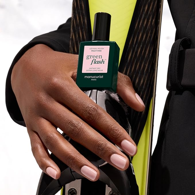 Manucurist Green Flash LED Milky Pink Gel Nail Polish - Vegan, 12-Free, Plant-Based - Strengthens and Protects the Nail - Gel Polish - Made in France - 0.5 fl oz