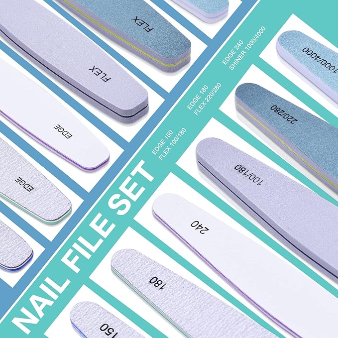 MORGLES Nail File Buffer, Professional 12 Pcs Emory Nail File and Buffer for Acrylic/Natural/Gel Nails (100/150/180/220/240/280/1000/4000 Grit)