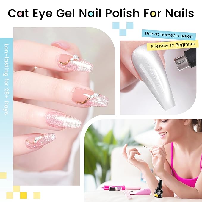 AIJIMEI Cat Eye Gel Polish Set -9 Colors 10ML Magnetic Gel Nail Polish Kit Nail Art, Soak Off LED/UV Lamp Cured, Professional Salon Quality, Long Lasting