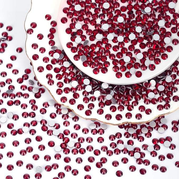 10000PCS Dark Red Rhinestones Bulk, Flat Back Crystal Glass Stone Round Gems,SS20, 4.6-4.8mm