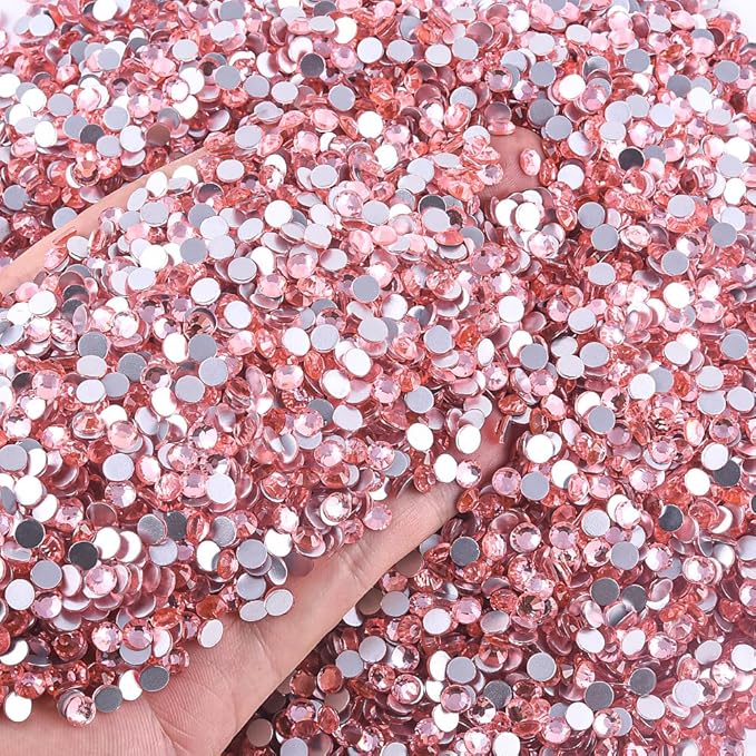 Blinginbox 1440Pieces SS10/2.7-2.9mm Flat Back Crystal Rhinestones Round Gems for Nail Art,Peach Pink