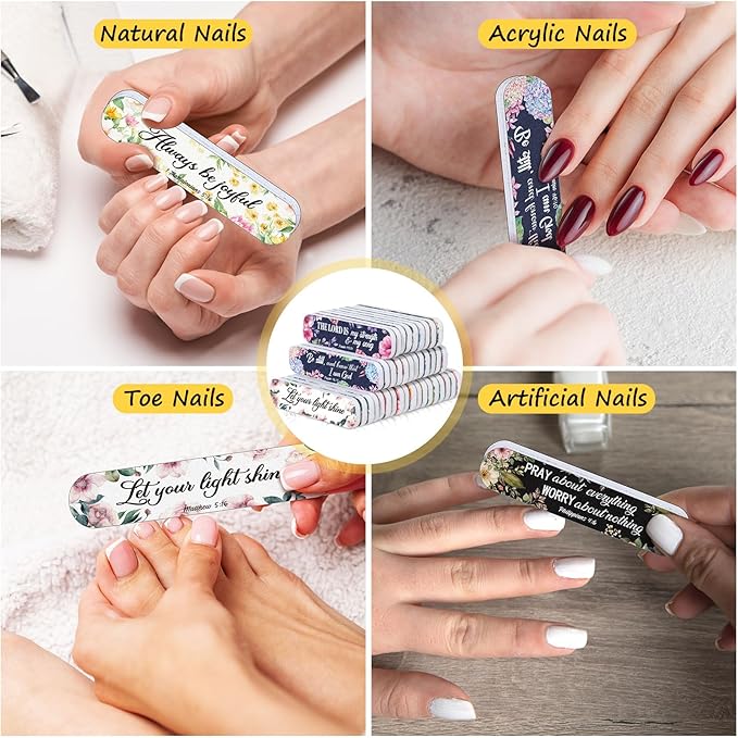 200 Pcs Christian Bible Verse Nail Files Gift for Women Religious Scripture Nail Emery Boards Colorful Floral Buffering Files Scripture Manicure Tools Easter VBS Gift(Bible Gentle Style)