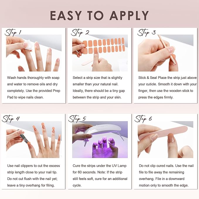 Semi Cured Gel Nail Strips – Real Gel Nail Polish Wraps for Brittle Nails | Waterproof Long Lasting Easy Peel-Off Removal | Hema-Free | 20-Piece Solid Black Salon Kit with File & Stick