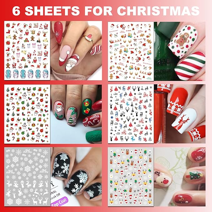 30 Sheets 8 Holiday Nail Art Stickers, Variety Pack All Season Nail Decals for All Year, Self-Adhesive Pegatinas Uñas 4th of July Halloween Fall Christmas Valentine St. Patrick's