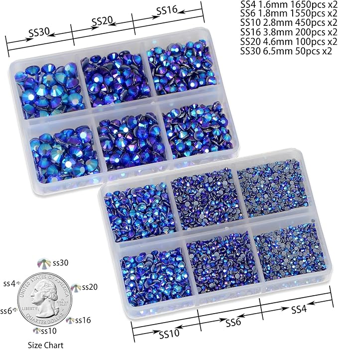 8000pcs Hotfix Rhinestones Flatback,Rhinestones for Crafts Clothes Mixed 6 Sizes, Hotfix Crystals with Wax Pencil Kit, SS4-SS30,Sapphire AB