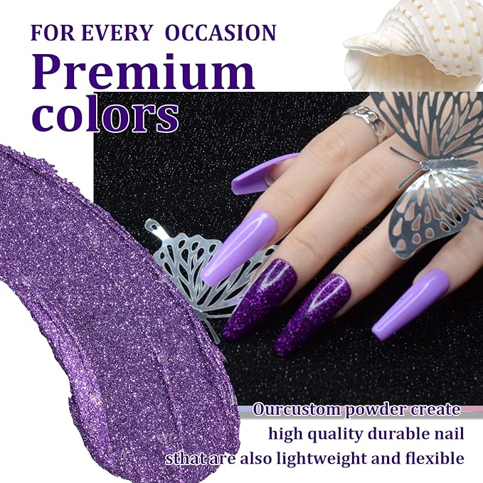 Glitter Dip Powder - Purple Color, 1 Oz/28g, DIY Nail Dipping Powder for Salon-Quality Manicure at Home, No Lamp Needed