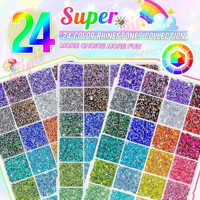 3 Boxes 24 Color 3mm 4mm 5mm Crystal Resin Rhinestones for Bedazzling Crafting Flatback Colorful Stones Gems Diamonds Charms for Nails Face Makeup Tumblers Bottles Crafts Clothes Shoes Phones