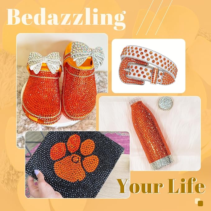 8000PCS 3mm Resin Rhinestones Bulk for Crafting (Orange), Flatback Bedazzling Crystals for Crafts DIY Nail Decoration, Gems Charms for Tumbler Shoes Clothing Fabric with Pickup Pen and Tweezers